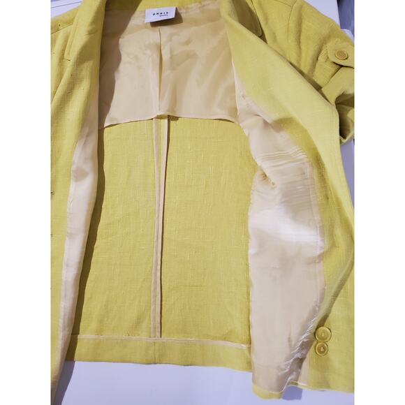 Akris Punto 100% Linen Yellow Roll Tab Short Sleeve Blazer Jacket Womens Size 12 - Picture 7 of 13